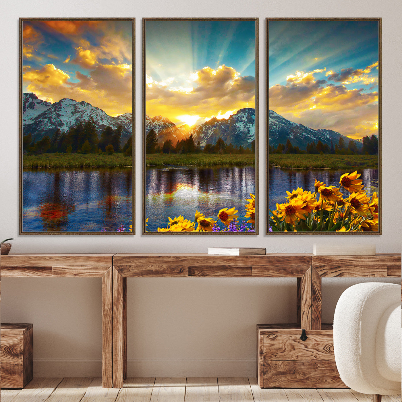 42292-MGV-CV-36X24-Grand Teton Park Amazing Mountain Landscape Sunset Wall Art Canvas Print