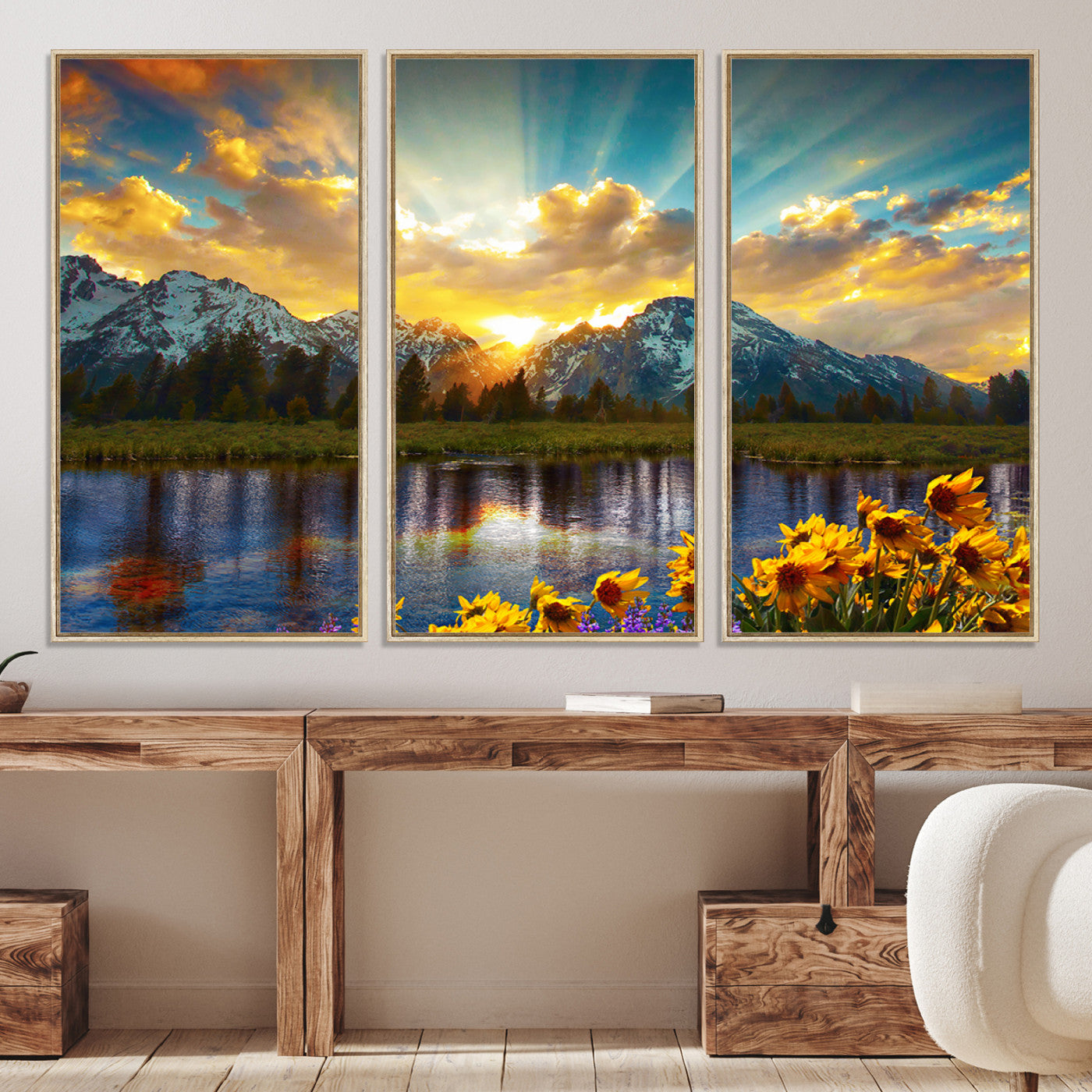 42292-MGV-CV-36X24-Grand Teton Park Amazing Mountain Landscape Sunset Wall Art Canvas Print