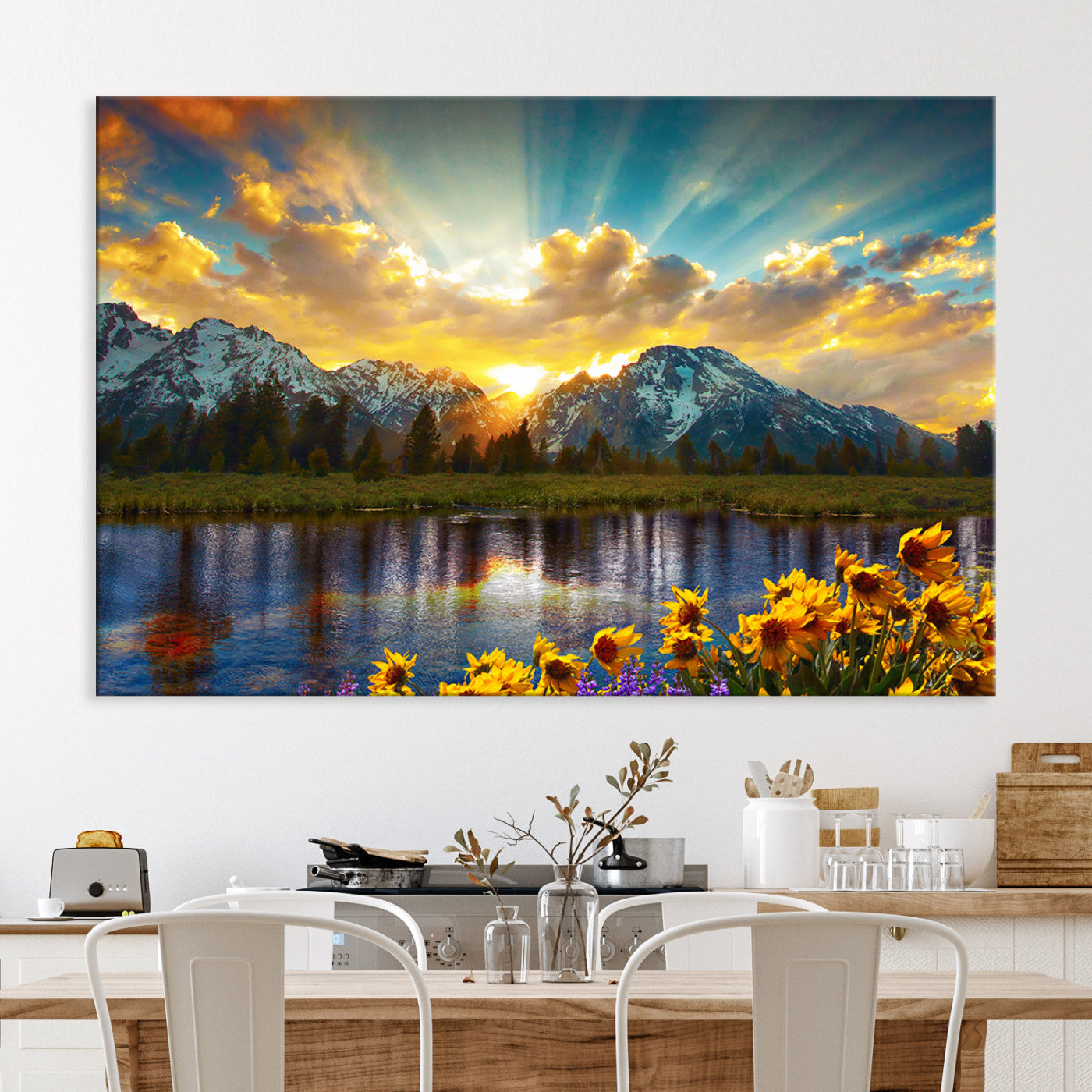 Grand Teton Park Amazing Mountain Landscape Sunset Wall Art Canvas Print