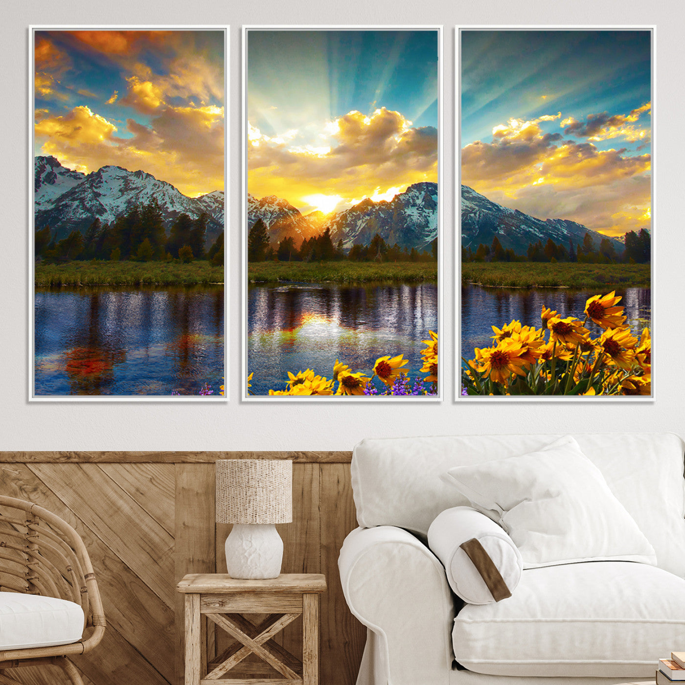 42292-MGV-CV-36X24-Grand Teton Park Amazing Mountain Landscape Sunset Wall Art Canvas Print
