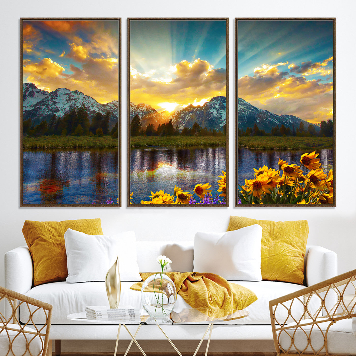 42292-MGV-CV-36X24-Grand Teton Park Amazing Mountain Landscape Sunset Wall Art Canvas Print