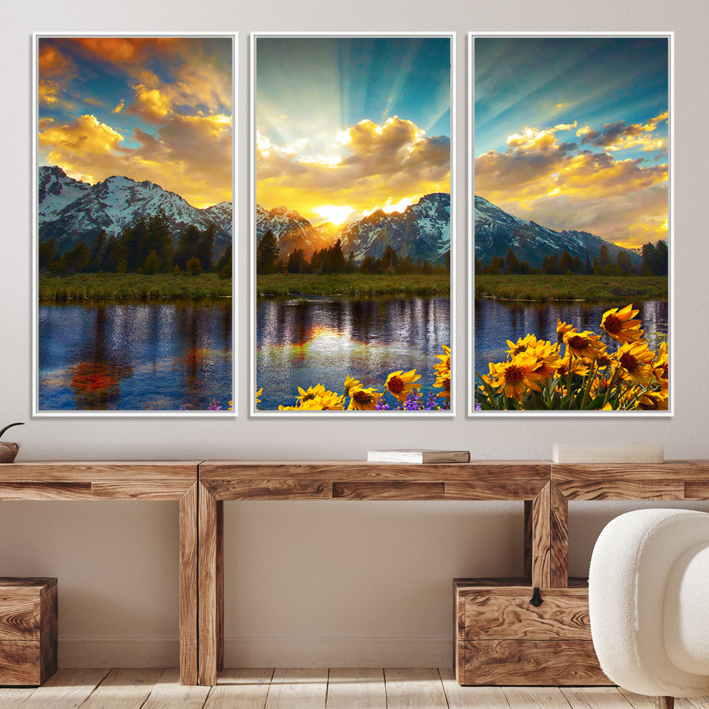 42292-MGV-CV-36X24-Grand Teton Park Amazing Mountain Landscape Sunset Wall Art Canvas Print
