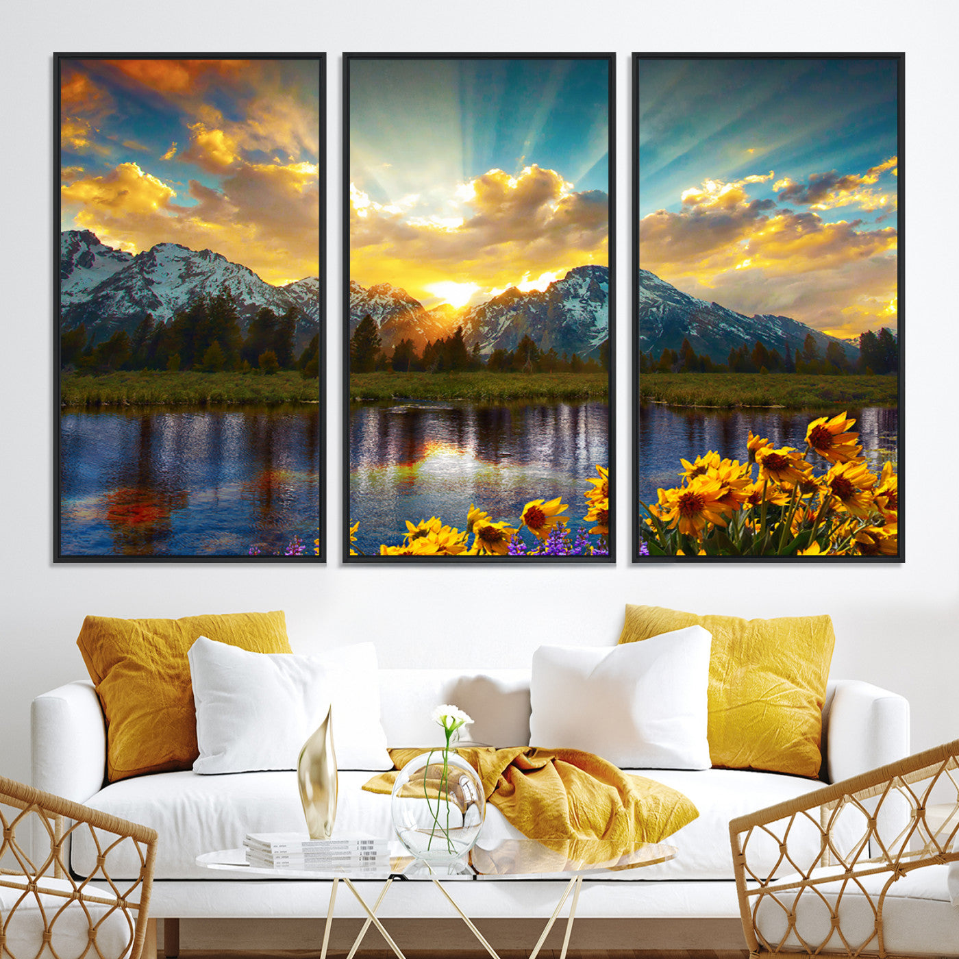 42292-MGV-CV-36X24-Grand Teton Park Amazing Mountain Landscape Sunset Wall Art Canvas Print