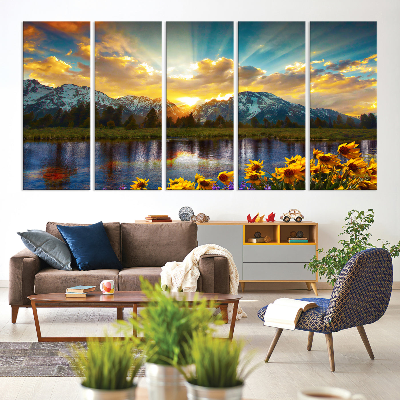 42292-MGV-CV-36X24-Grand Teton Park Amazing Mountain Landscape Sunset Wall Art Canvas Print