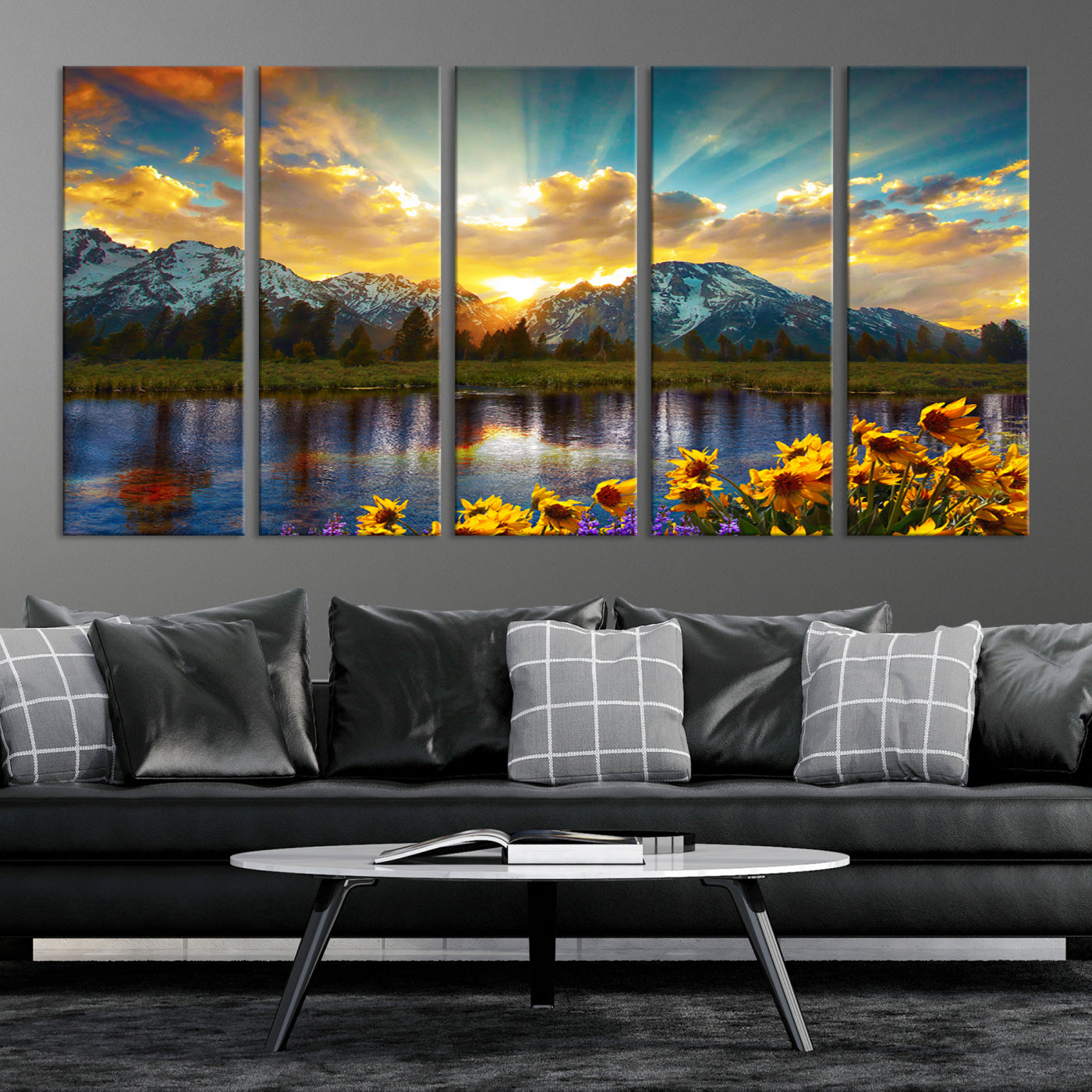 42292-MGV-CV-36X24-Grand Teton Park Amazing Mountain Landscape Sunset Wall Art Canvas Print