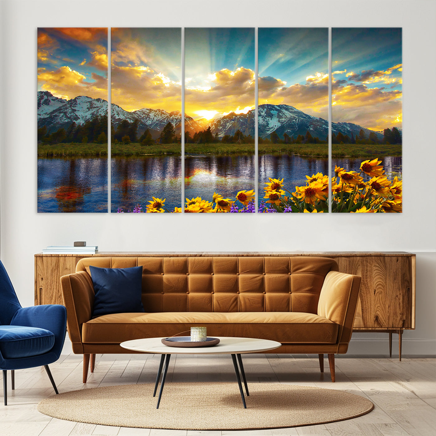 42292-MGV-CV-36X24-Grand Teton Park Amazing Mountain Landscape Sunset Wall Art Canvas Print