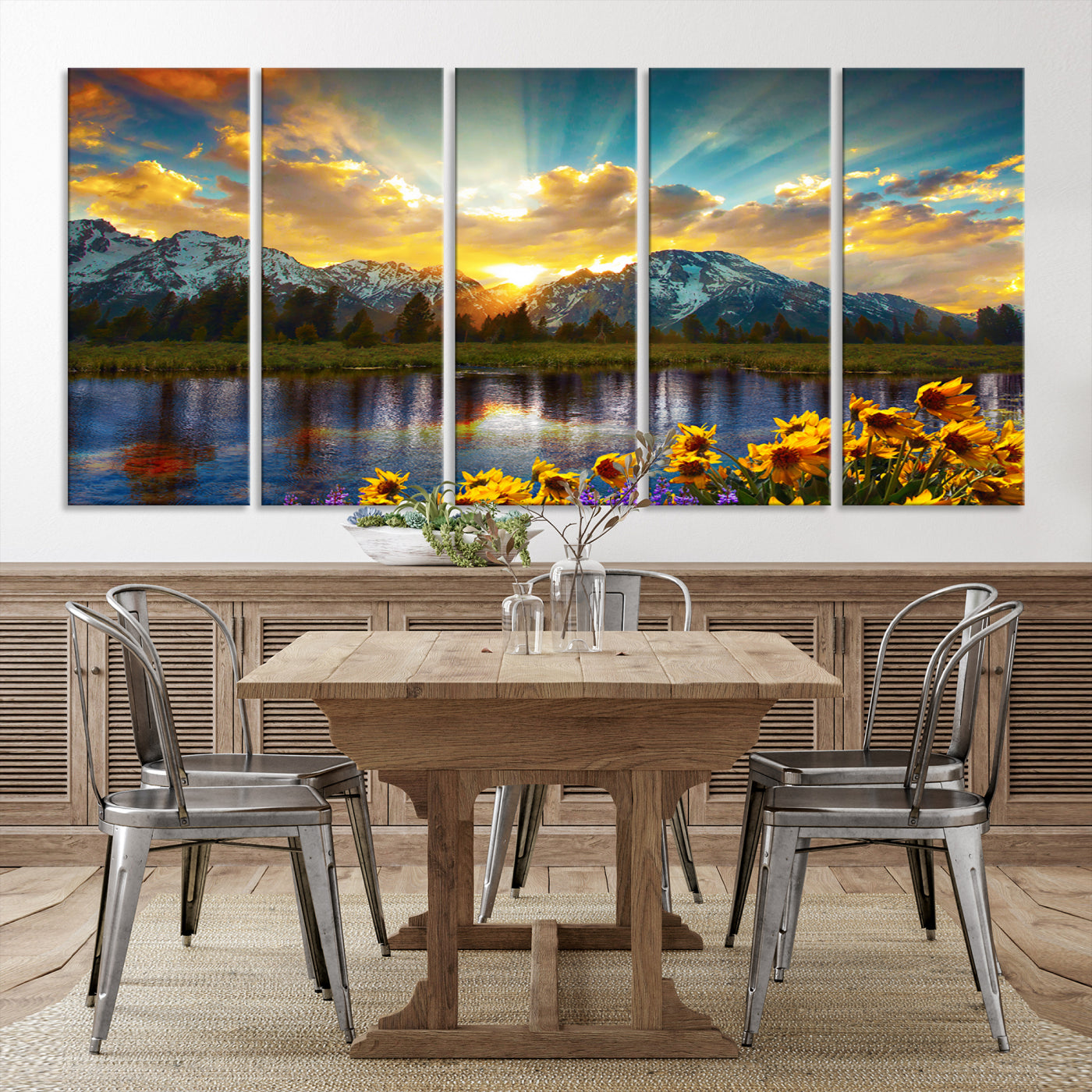 42292-MGV-CV-36X24-Grand Teton Park Amazing Mountain Landscape Sunset Wall Art Canvas Print