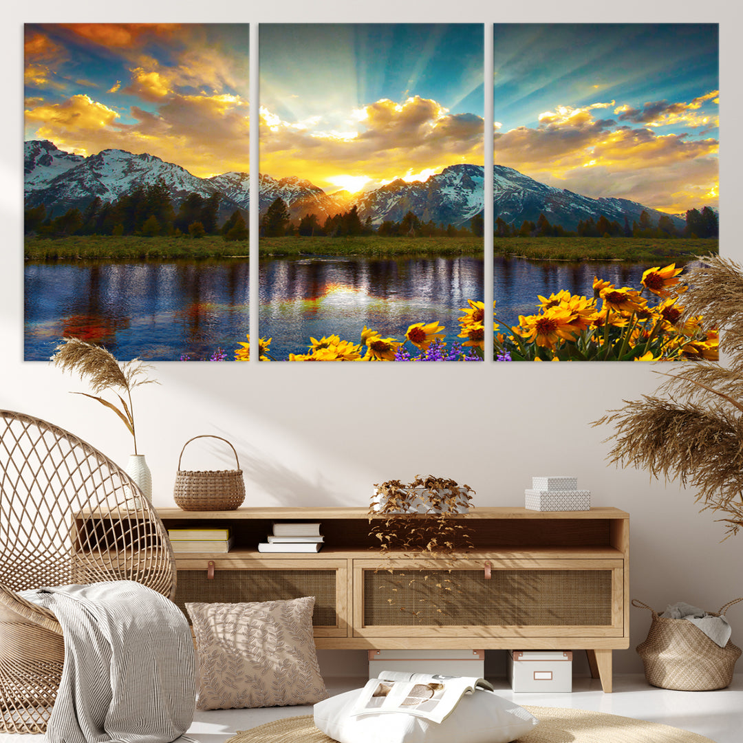 Grand Teton Park Amazing Mountain Landscape Sunset Wall Art Canvas Print