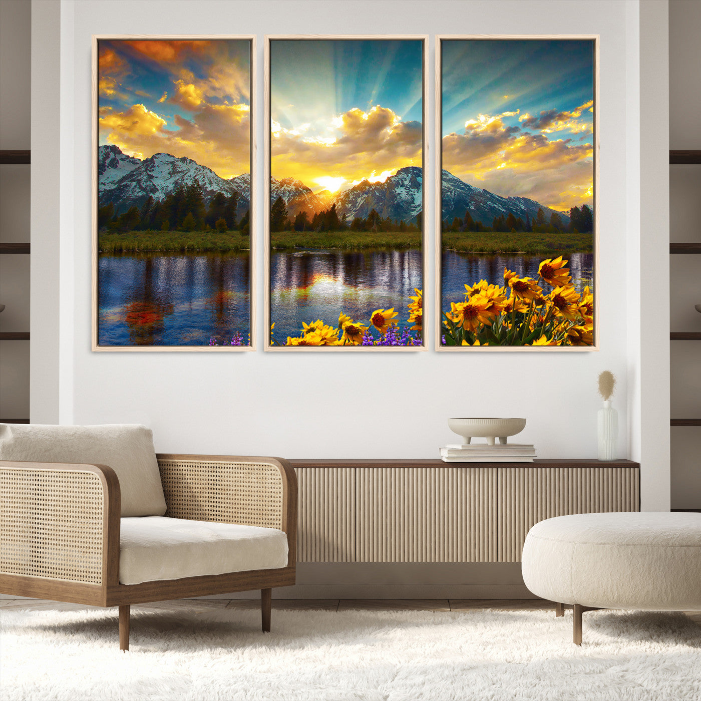 42292-MGV-FC-48X32-3P_Natural-Grand Teton Park Amazing Mountain Landscape Sunset Wall Art Canvas Print