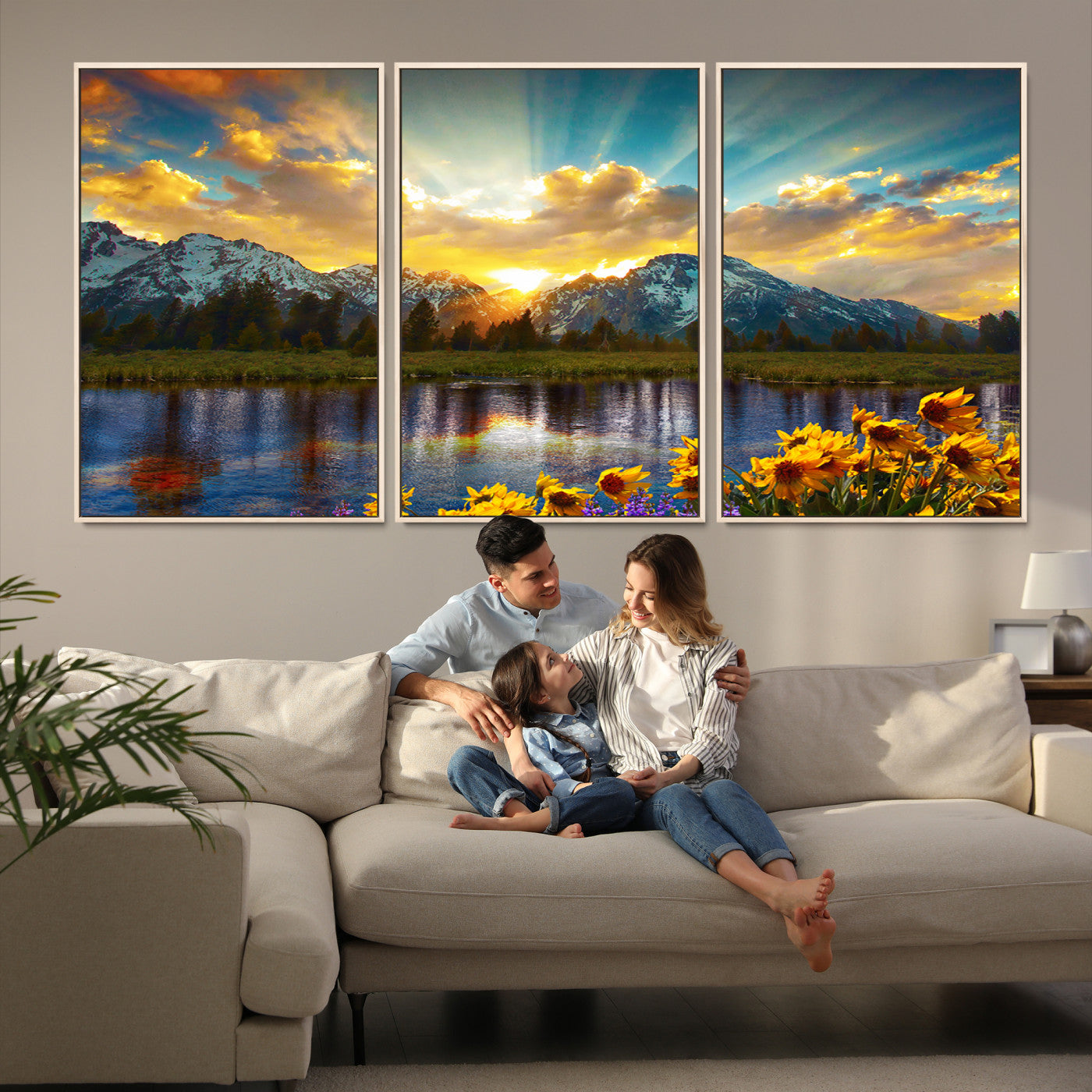 42292-MGV-FC-60X30-3P_Natural-Grand Teton Park Amazing Mountain Landscape Sunset Wall Art Canvas Print