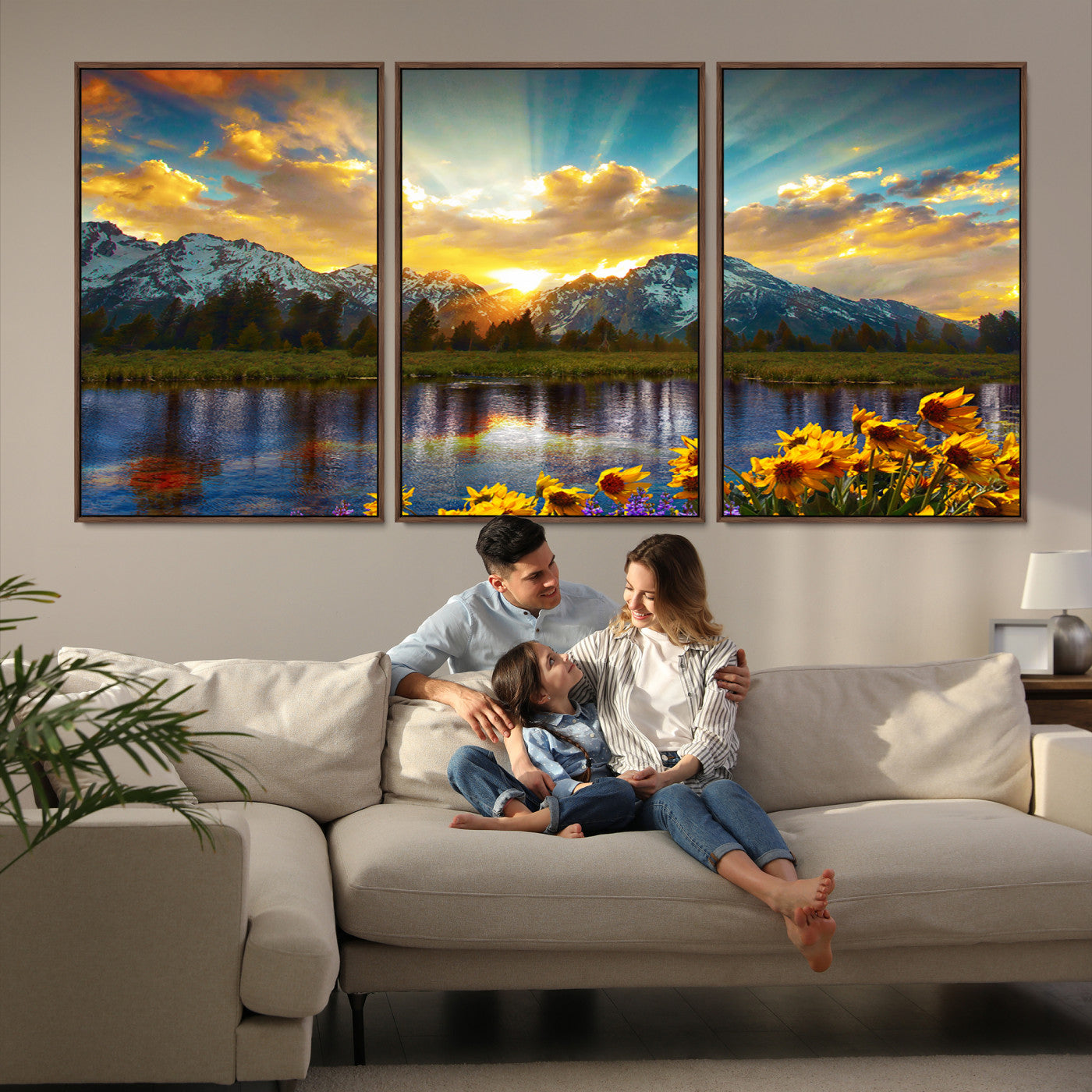 42292-MGV-FC-60X30-3P_Walnut-Grand Teton Park Amazing Mountain Landscape Sunset Wall Art Canvas Print