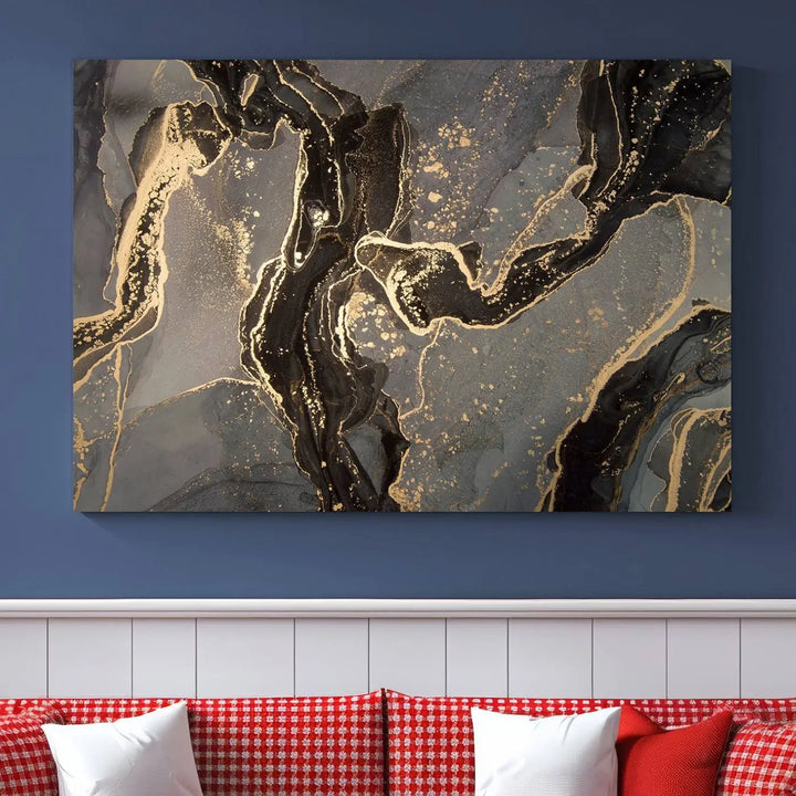 Present the "Gray Marble Fluid Effect Wall Art Abstract Canvas Wall Art Print" with museum-quality canvas and a UV-protective coating. It's ready to hang.