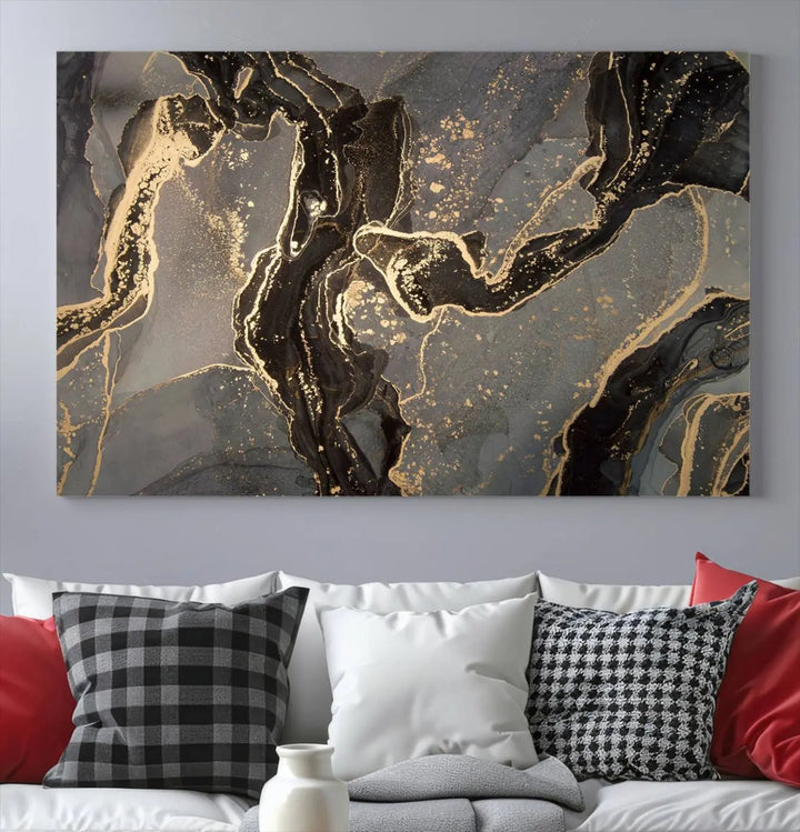 Present the "Gray Marble Fluid Effect Wall Art Abstract Canvas Wall Art Print" with museum-quality canvas and a UV-protective coating. It's ready to hang.