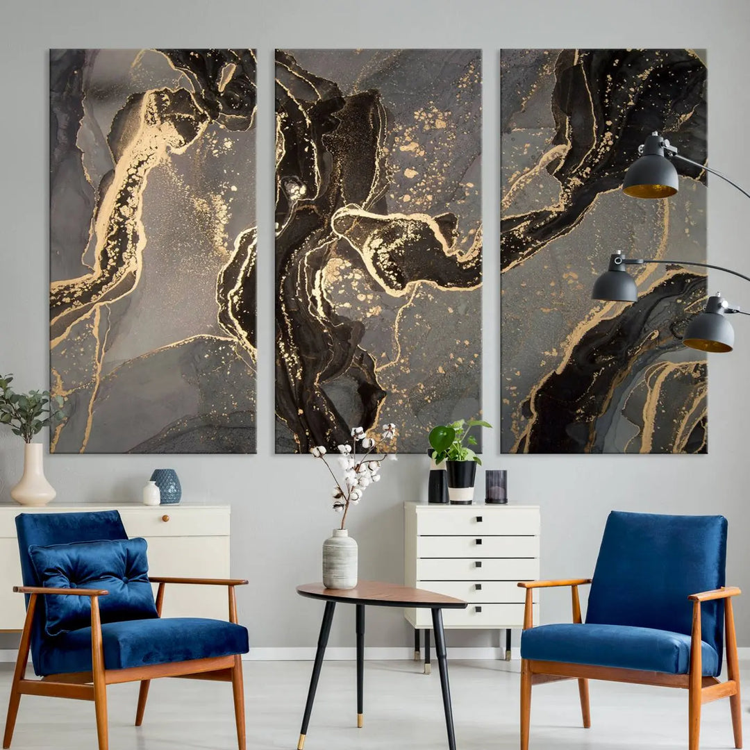 Present the "Gray Marble Fluid Effect Wall Art Abstract Canvas Wall Art Print" with museum-quality canvas and a UV-protective coating. It's ready to hang.