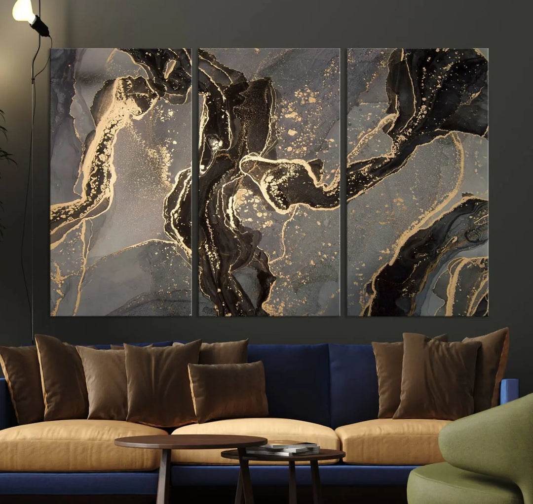 Present the "Gray Marble Fluid Effect Wall Art Abstract Canvas Wall Art Print" with museum-quality canvas and a UV-protective coating. It's ready to hang.