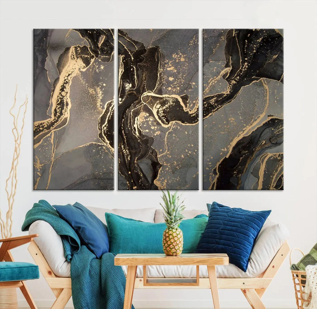 Present the "Gray Marble Fluid Effect Wall Art Abstract Canvas Wall Art Print" with museum-quality canvas and a UV-protective coating. It's ready to hang.