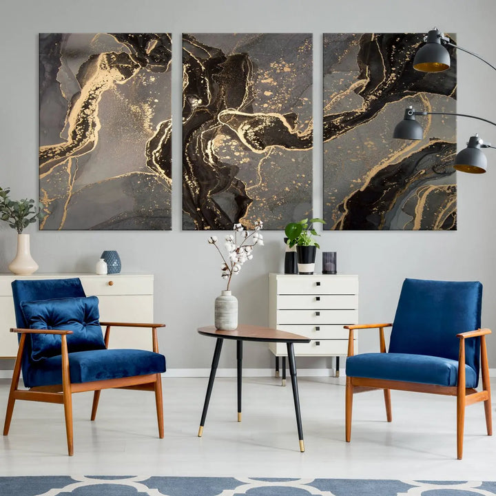 Present the "Gray Marble Fluid Effect Wall Art Abstract Canvas Wall Art Print" with museum-quality canvas and a UV-protective coating. It's ready to hang.