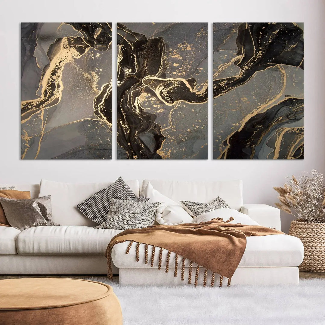 Present the "Gray Marble Fluid Effect Wall Art Abstract Canvas Wall Art Print" with museum-quality canvas and a UV-protective coating. It's ready to hang.