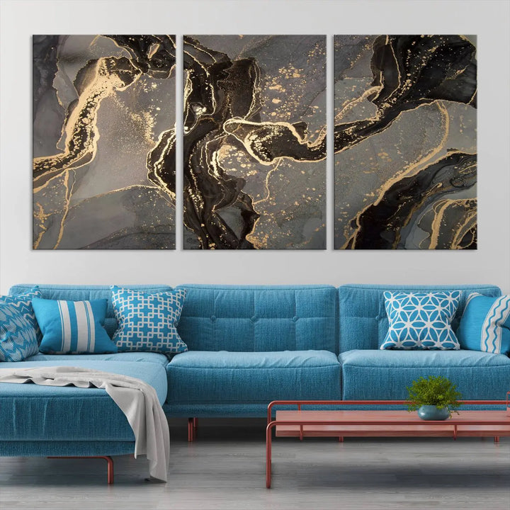 Present the "Gray Marble Fluid Effect Wall Art Abstract Canvas Wall Art Print" with museum-quality canvas and a UV-protective coating. It's ready to hang.