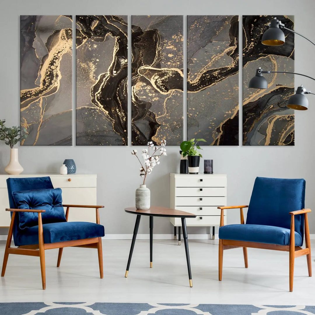 Present the "Gray Marble Fluid Effect Wall Art Abstract Canvas Wall Art Print" with museum-quality canvas and a UV-protective coating. It's ready to hang.