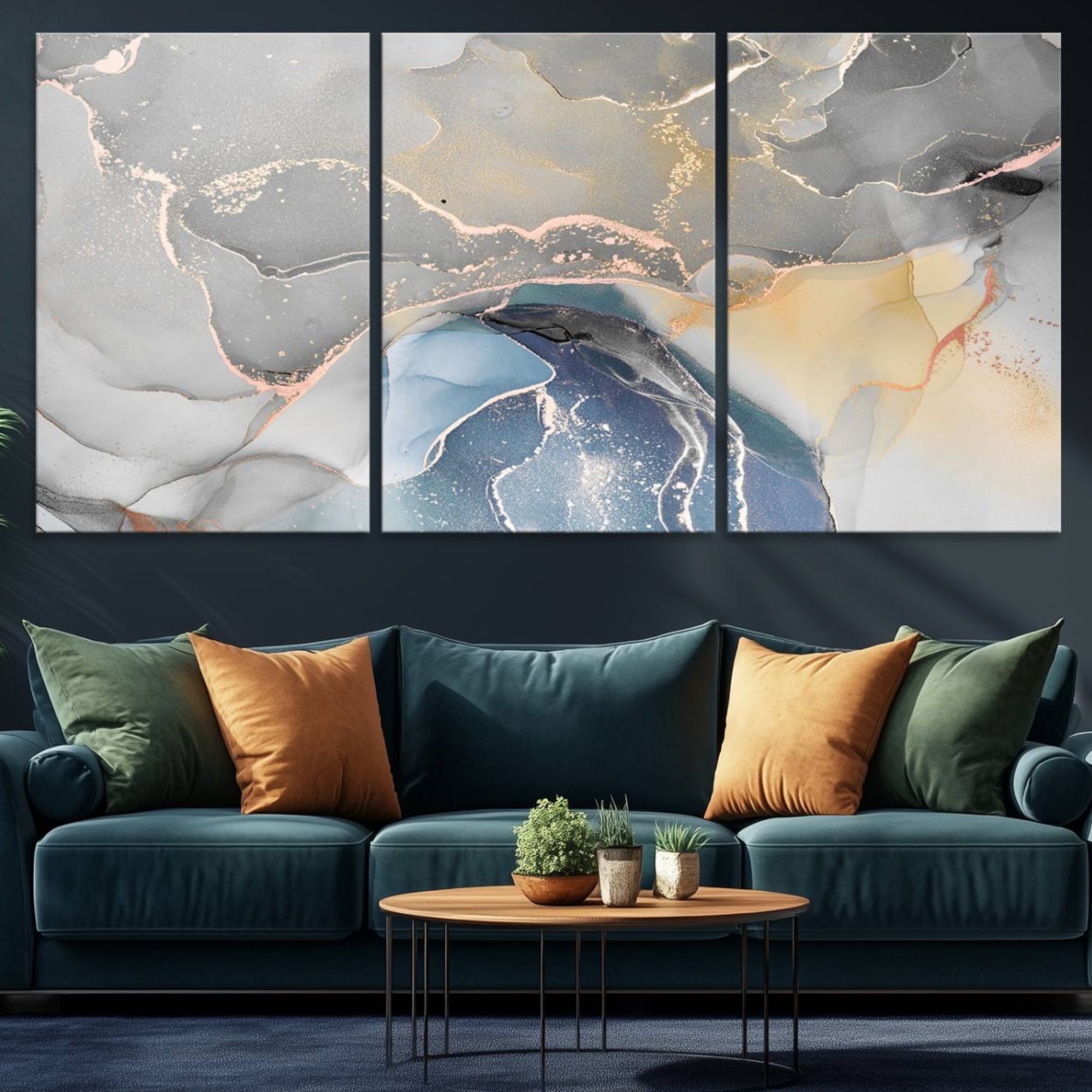 63211-MGV-CV-36X24-Gray Marble Fluid Effect Wall Art Abstract Canvas Wall Art Print
