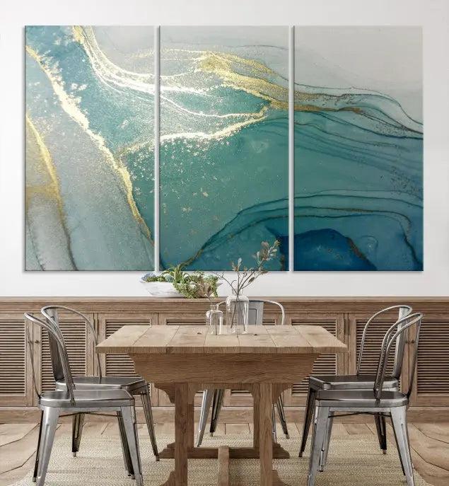 Green Marble Fluid Effect Wall Art Abstract Canvas Wall Art Print 