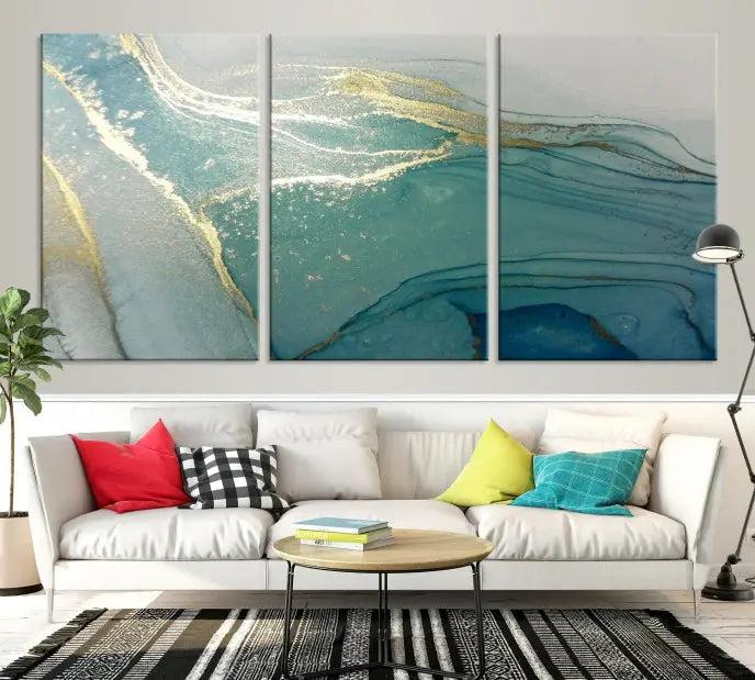 Green Marble Fluid Effect Wall Art Abstract Canvas Wall Art Print 