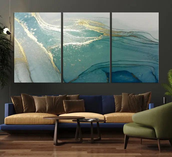 Green Marble Fluid Effect Wall Art Abstract Canvas Wall Art Print 