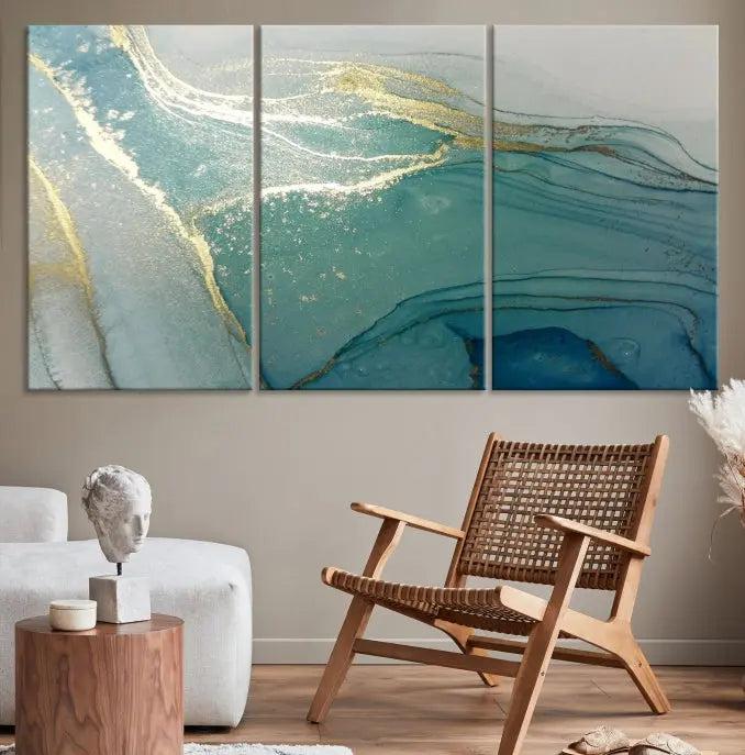 Green Marble Fluid Effect Wall Art Abstract Canvas Wall Art Print 