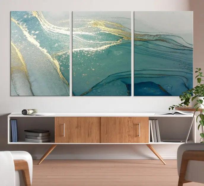 Green Marble Fluid Effect Wall Art Abstract Canvas Wall Art Print 