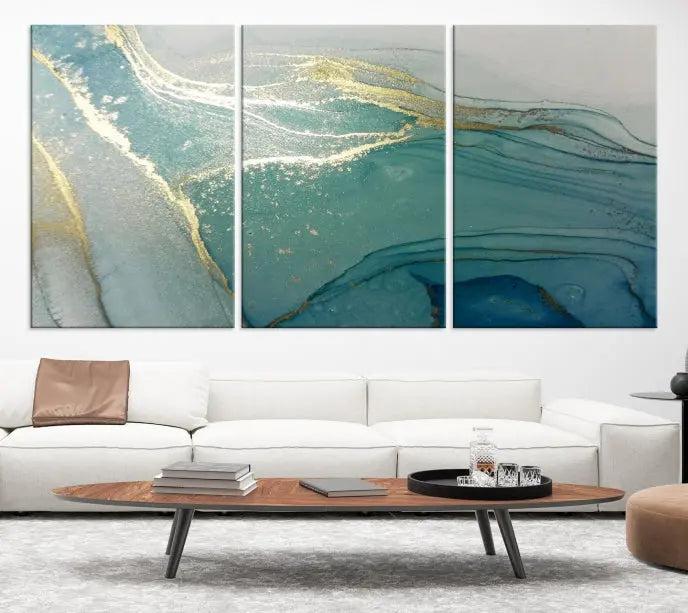 Green Marble Fluid Effect Wall Art Abstract Canvas Wall Art Print 