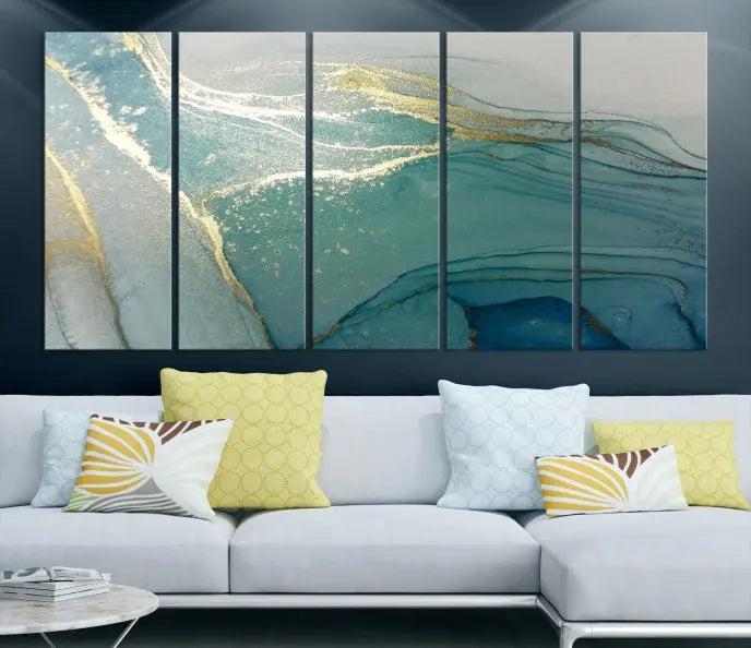 Green Marble Fluid Effect Wall Art Abstract Canvas Wall Art Print 