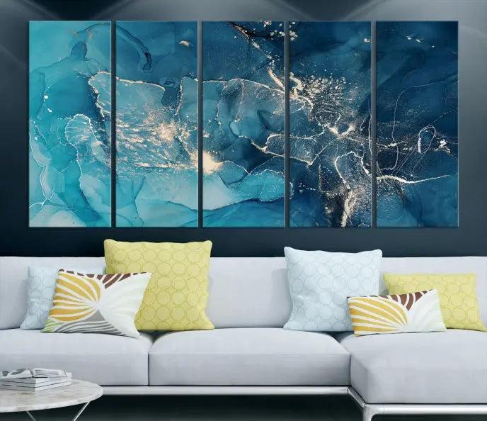 A set of Green Marble Fluid Effect Wall Art abstract canvas prints elegantly adorns the wall, creating a modern ambiance.