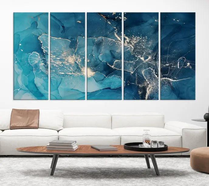 A set of Green Marble Fluid Effect Wall Art abstract canvas prints elegantly adorns the wall, creating a modern ambiance.