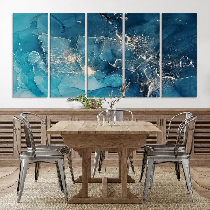 A set of Green Marble Fluid Effect Wall Art abstract canvas prints elegantly adorns the wall, creating a modern ambiance.