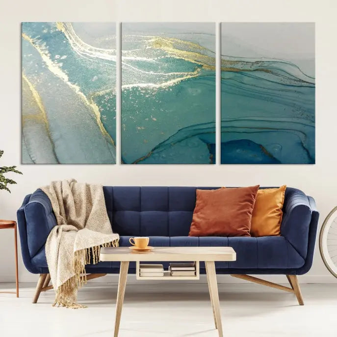 The green marble fluid effect wall art in five panels is printed on museum-quality canvas with UV-protective coating, ensuring it’s ready to hang and admired for years.