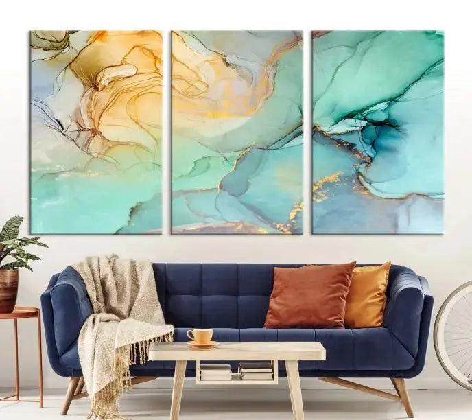 Green Marble Fluid Effect Wall Art Abstract Canvas Wall Art Print
