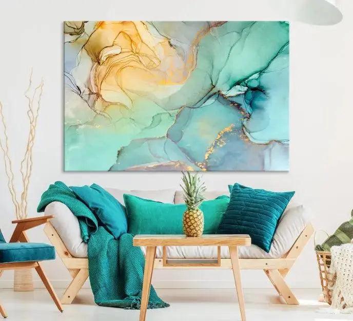 Green Marble Fluid Effect Wall Art Abstract Canvas Wall Art Print