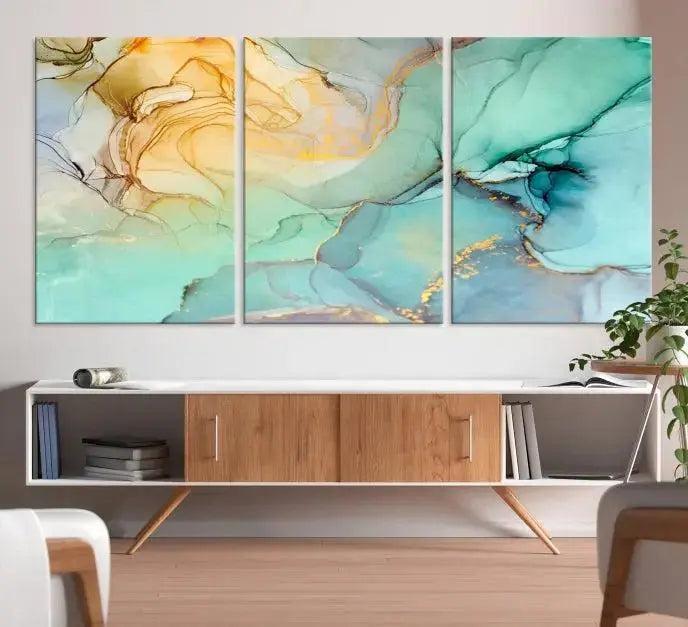 Green Marble Fluid Effect Wall Art Abstract Canvas Wall Art Print