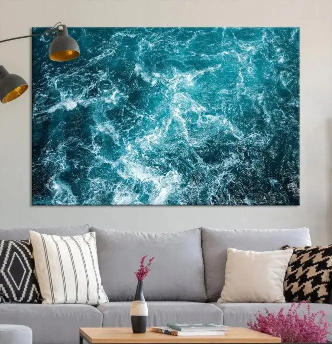 The Green Ocean Waves Wall Art Canvas Print, crafted on museum-quality canvas, adds elegance to your space. Each piece is ready to hang and showcases a stunning display of ocean waves.