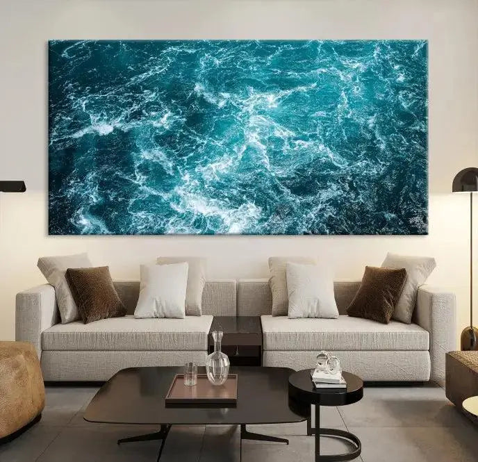 The Green Ocean Waves Wall Art Canvas Print, crafted on museum-quality canvas, adds elegance to your space. Each piece is ready to hang and showcases a stunning display of ocean waves.