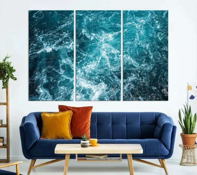 The Green Ocean Waves Wall Art Canvas Print, crafted on museum-quality canvas, adds elegance to your space. Each piece is ready to hang and showcases a stunning display of ocean waves.