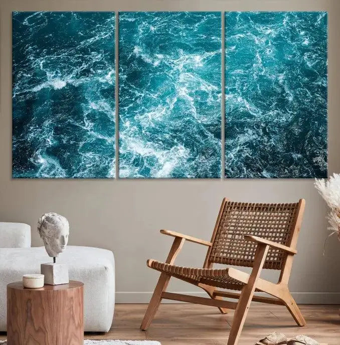 The Green Ocean Waves Wall Art Canvas Print, crafted on museum-quality canvas, adds elegance to your space. Each piece is ready to hang and showcases a stunning display of ocean waves.