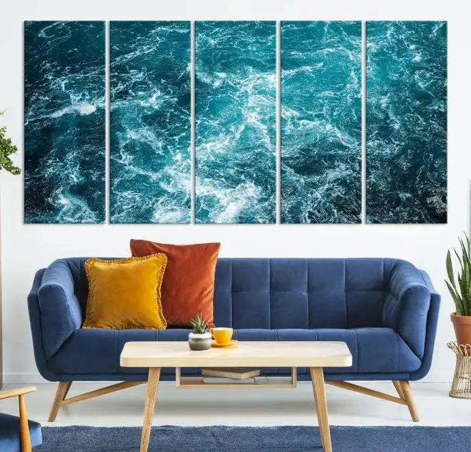 The Green Ocean Waves Wall Art Canvas Print, crafted on museum-quality canvas, adds elegance to your space. Each piece is ready to hang and showcases a stunning display of ocean waves.