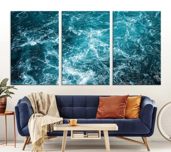 The Green Ocean Waves Wall Art Canvas Print, crafted on museum-quality canvas, adds elegance to your space. Each piece is ready to hang and showcases a stunning display of ocean waves.