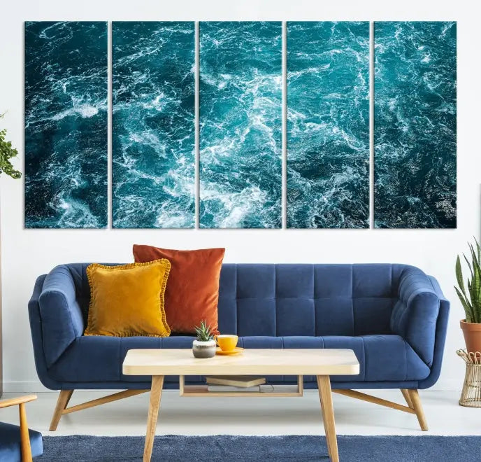 The Green Ocean Waves Wall Art Canvas Print, crafted on museum-quality canvas, adds elegance to your space. Each piece is ready to hang and showcases a stunning display of ocean waves.