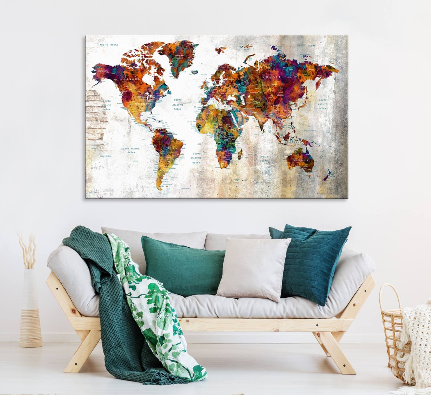 17846-MGV-CV-36X24-Grunge Map on Canvas Gallery Wall Set of 3 Panels Gift Traveler
