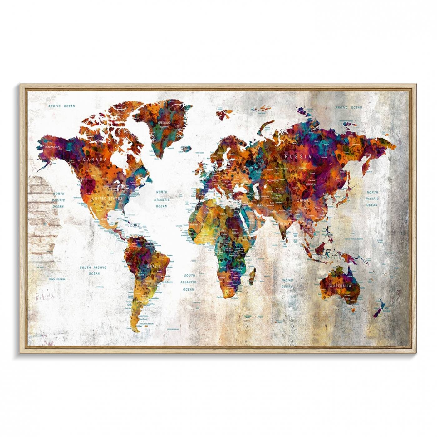 17846-MGV-FC-36X24_Natural-Grunge Map on Canvas Gallery Wall Set of 3 Panels Gift Traveler
