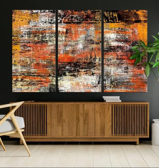 A vibrant Grunge Style Abstract Art Wall Art Canvas Print, printed on museum-quality canvas and complete with a UV-protective coating, adorns the wall.