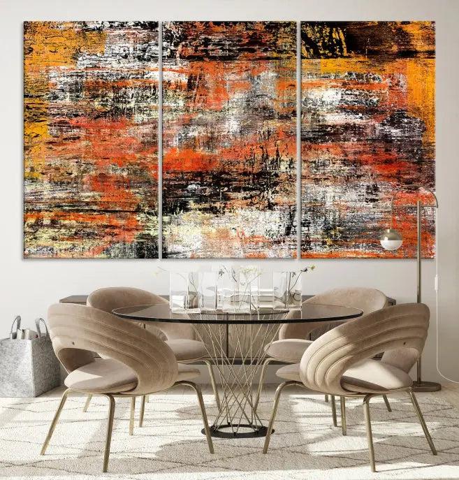 A vibrant Grunge Style Abstract Art Wall Art Canvas Print, printed on museum-quality canvas and complete with a UV-protective coating, adorns the wall.